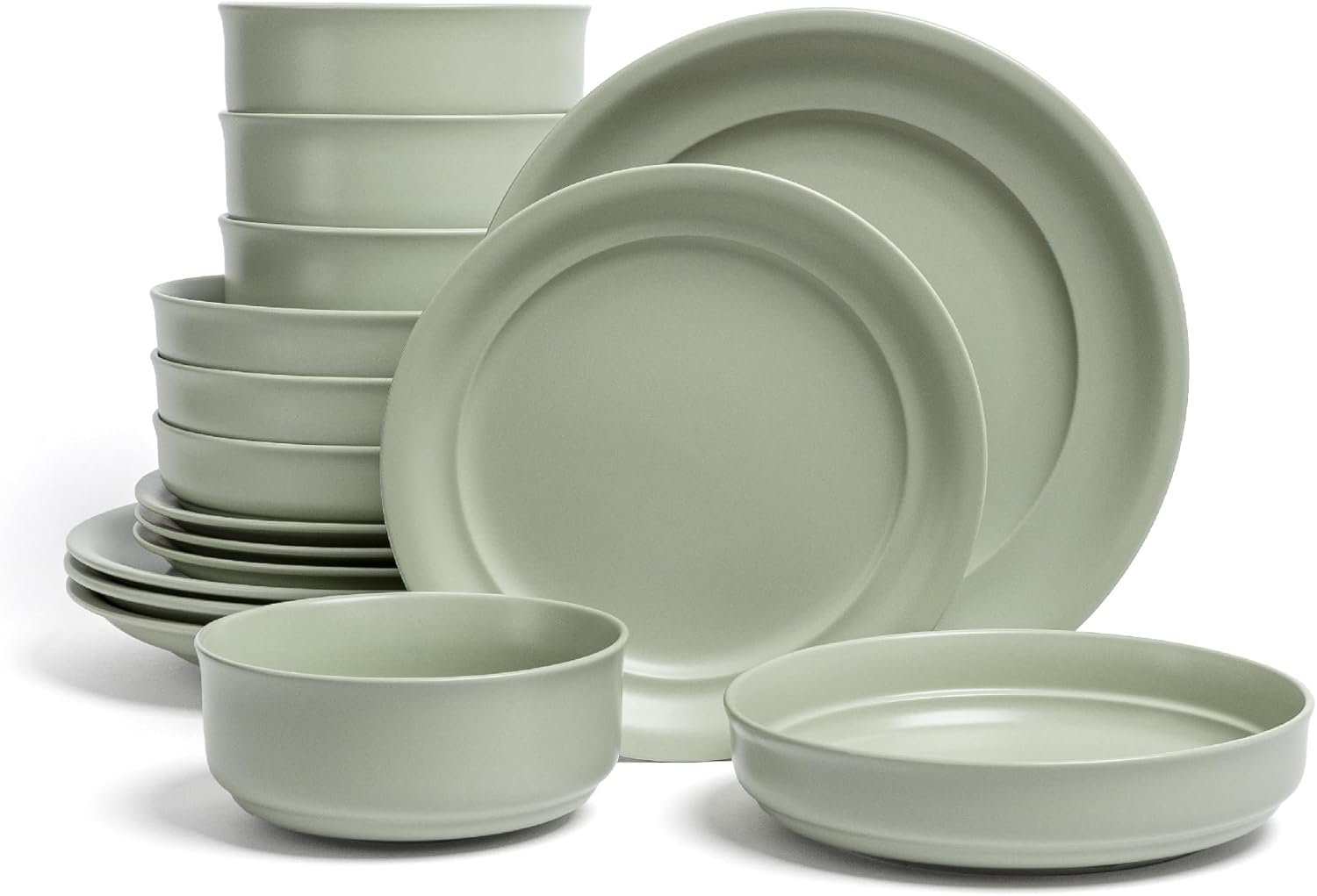 over&back Rim Dinnerware Set - Stoneware Dishes - Comes with 4 Dinner Plates, Salad Plates, Cereal Bowls, and Dinner Bowls - 16-Piece All-Occasion Place Settings - Serves Four - Semi