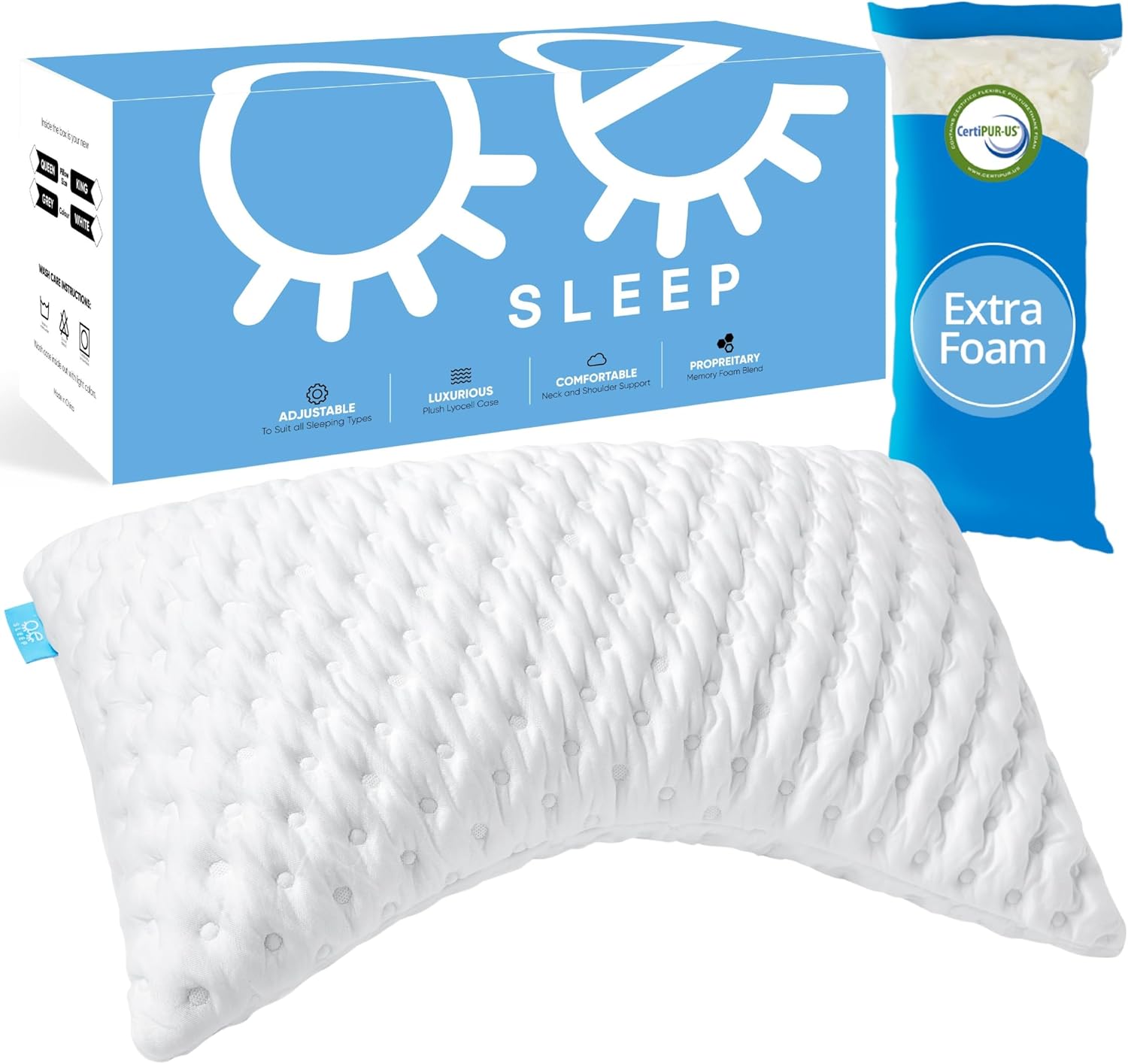 Zoey Sleep Side Sleep Pillow for Neck and Shoulder Pain Relief - Adjustable Memory Foam Bed Pillows for Sleeping - Plush Machine Washable Pillow Cover