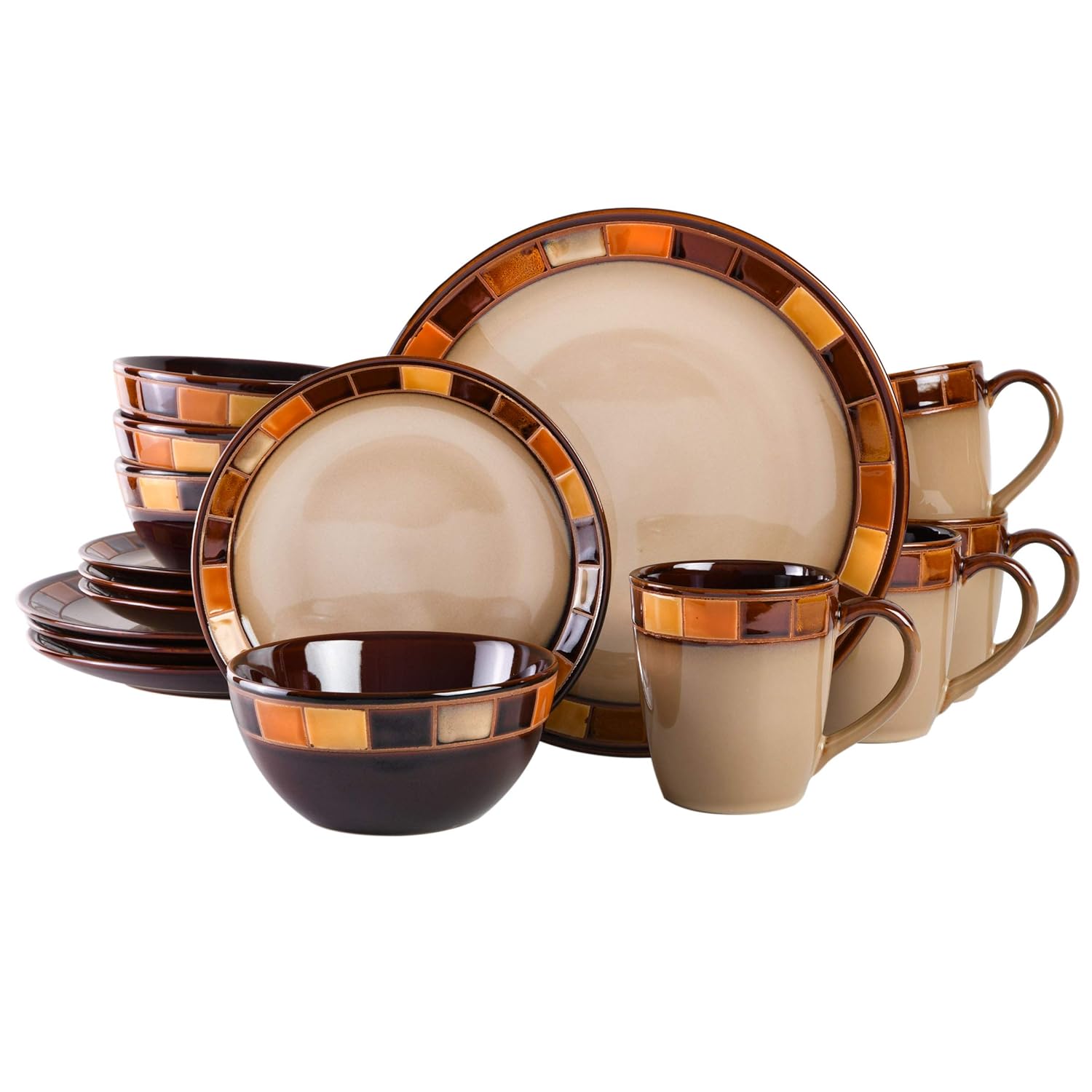 Gibson Casa Estebana 16-piece Dinnerware Set Service for 4, Beige and Brown